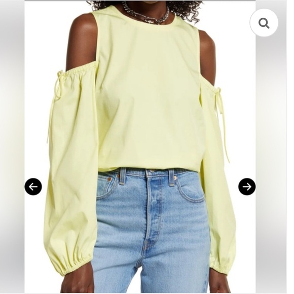 Open Edit $75 Cold Shoulder Cotton Poplin Shirt - Yellow Elfin - Picture 1 of 2
